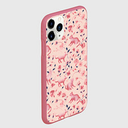 Чехол iPhone 11 Pro матовый Розовый паттерн с цветами и котиками, цвет: 3D-малиновый — фото 2