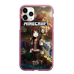 Чехол iPhone 11 Pro матовый Minecraft девушка на острове, цвет: 3D-малиновый