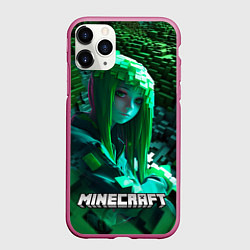 Чехол iPhone 11 Pro матовый Minecraft девушка зеленый мир