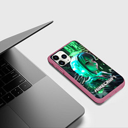 Чехол iPhone 11 Pro матовый Minecraft персонаж на острове, цвет: 3D-малиновый — фото 2