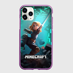 Чехол iPhone 11 Pro матовый Персонаж Minecraft с мечом