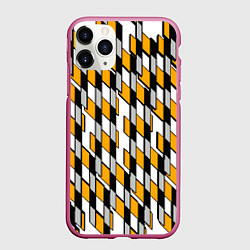 Чехол iPhone 11 Pro матовый Киберпанк узор чёрно-жёлтый на белом фоне