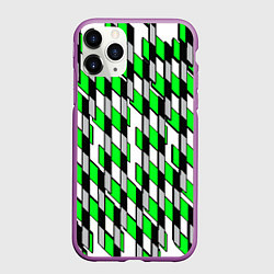 Чехол iPhone 11 Pro матовый Киберпанк узор чёрно-зелёный на белом фоне