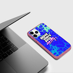 Чехол iPhone 11 Pro матовый GTA вайсити неоновая текстура, цвет: 3D-малиновый — фото 2