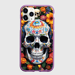 Чехол iPhone 11 Pro матовый Bright colors and a skull