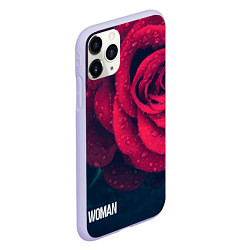 Чехол iPhone 11 Pro матовый Красная роза на чёрном - woman, цвет: 3D-светло-сиреневый — фото 2