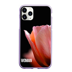 Чехол iPhone 11 Pro матовый Тюльпан на чёрном - woman, цвет: 3D-светло-сиреневый