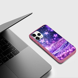 Чехол iPhone 11 Pro матовый Абстрактные звезды в фиолетовых искрах, цвет: 3D-малиновый — фото 2