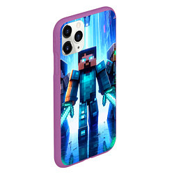 Чехол iPhone 11 Pro матовый Майнкрафт и киберпанк - коллаба, цвет: 3D-фиолетовый — фото 2