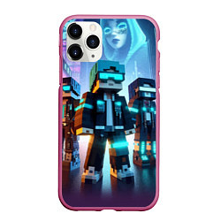 Чехол iPhone 11 Pro матовый Minecraft - neon metropolis ai art