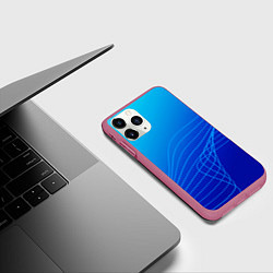 Чехол iPhone 11 Pro матовый Синий градиент полосы, цвет: 3D-малиновый — фото 2