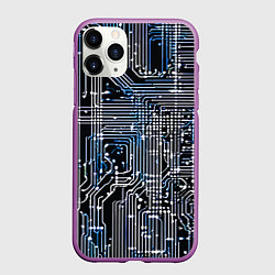Чехол iPhone 11 Pro матовый Киберпанк схемы белые и синие