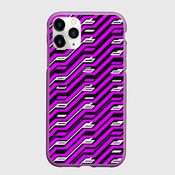 Чехол iPhone 11 Pro матовый Киберпанк узор фиолетовый и чёрный