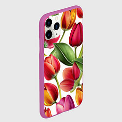 Чехол iPhone 11 Pro матовый Паттерн с тюльпанами, цвет: 3D-фиолетовый — фото 2