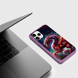 Чехол iPhone 11 Pro матовый Красный космический дракон, цвет: 3D-фиолетовый — фото 2