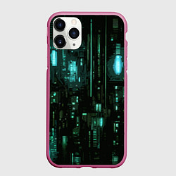 Чехол iPhone 11 Pro матовый Киберпанк светящиеся голубые элементы