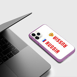 Чехол iPhone 11 Pro матовый Россия три полоски на белом фоне, цвет: 3D-фиолетовый — фото 2