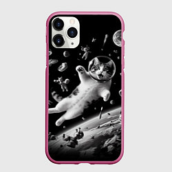 Чехол iPhone 11 Pro матовый Офигевший котейка в безвоздушном пространстве