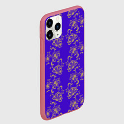 Чехол iPhone 11 Pro матовый Контурные цветы на фиолетовом фоне, цвет: 3D-малиновый — фото 2