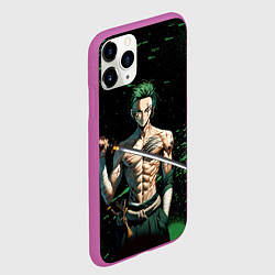 Чехол iPhone 11 Pro матовый Ван Пис - Зоро нейросеть, цвет: 3D-фиолетовый — фото 2