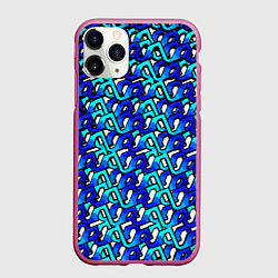 Чехол iPhone 11 Pro матовый Синий узор и чёрная обводка