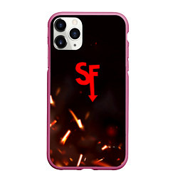 Чехол iPhone 11 Pro матовый Sally face искры огня, цвет: 3D-малиновый