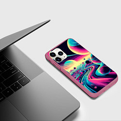 Чехол iPhone 11 Pro матовый Неоновый космос - нейросеть, цвет: 3D-малиновый — фото 2