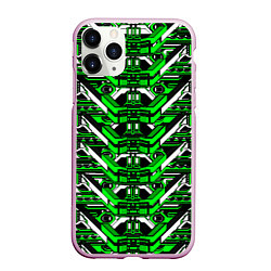Чехол iPhone 11 Pro матовый Зелёно-белая техно броня, цвет: 3D-розовый