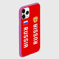 Чехол iPhone 11 Pro матовый Россия три полоски на красном фоне, цвет: 3D-фиолетовый — фото 2