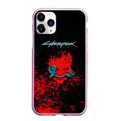 Чехол iPhone 11 Pro матовый Cyberpunk 2077 брызги красок