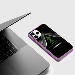 Чехол iPhone 11 Pro матовый Black green abstract nvidia style, цвет: 3D-фиолетовый — фото 2