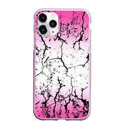 Чехол iPhone 11 Pro матовый Текстура чёрных трещин на розовом переливе, цвет: 3D-розовый
