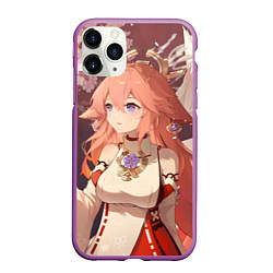 Чехол iPhone 11 Pro матовый Genshin Impact Яэ Miko smile kitsune