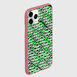 Чехол iPhone 11 Pro матовый Зелёно-белый узор на чёрном фоне, цвет: 3D-малиновый — фото 2