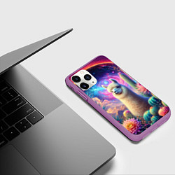 Чехол iPhone 11 Pro матовый Альпака в кактусах и портал, цвет: 3D-фиолетовый — фото 2