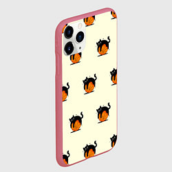 Чехол iPhone 11 Pro матовый Черный котик на баскетбольном мяче узор, цвет: 3D-малиновый — фото 2