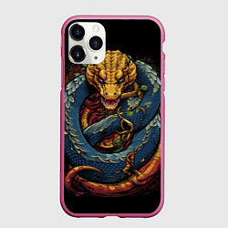 Чехол iPhone 11 Pro матовый Желто-синий дракон муай-тай