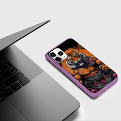 Чехол iPhone 11 Pro матовый Муай-Тай тигр в стойке боевые искусства, цвет: 3D-фиолетовый — фото 2