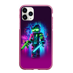 Чехол iPhone 11 Pro матовый Cyberpunk and Minecraft - collaboration ai art, цвет: 3D-малиновый