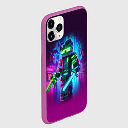 Чехол iPhone 11 Pro матовый Cyberpunk and Minecraft - collaboration ai art, цвет: 3D-фиолетовый — фото 2