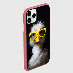 Чехол iPhone 11 Pro матовый Белый гусь в желтых очках на черном фоне, цвет: 3D-малиновый — фото 2