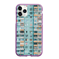 Чехол iPhone 11 Pro матовый Хрущёвка в голубых тонах, цвет: 3D-фиолетовый