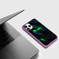Чехол iPhone 11 Pro матовый Объемная геометрическая зеленая неоновая абстракци, цвет: 3D-фиолетовый — фото 2