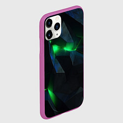 Чехол iPhone 11 Pro матовый Объемная геометрическая зеленая неоновая абстракци, цвет: 3D-фиолетовый — фото 2