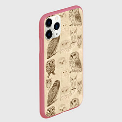 Чехол iPhone 11 Pro матовый Эскизы сов тетрадный лист в клетку, цвет: 3D-малиновый — фото 2