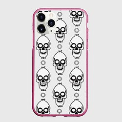 Чехол iPhone 11 Pro матовый Череп и круг, цвет: 3D-малиновый