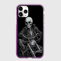 Чехол iPhone 11 Pro матовый Скелет на мотоцикле, цвет: 3D-фиолетовый
