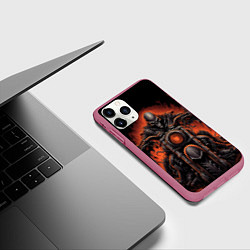 Чехол iPhone 11 Pro матовый Скелет из ада едет на старом мотоцикле, цвет: 3D-малиновый — фото 2