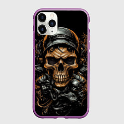 Чехол iPhone 11 Pro матовый Череп мотоциклиста