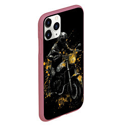 Чехол iPhone 11 Pro матовый Мотоциклист и желтые кляксы, цвет: 3D-малиновый — фото 2